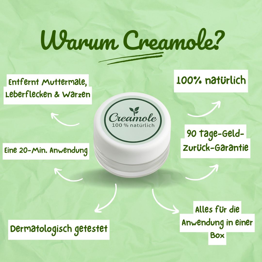 Creamole - Pflanzliche Creme zur Entfernung von Muttermalen, Leberflecken & Co.